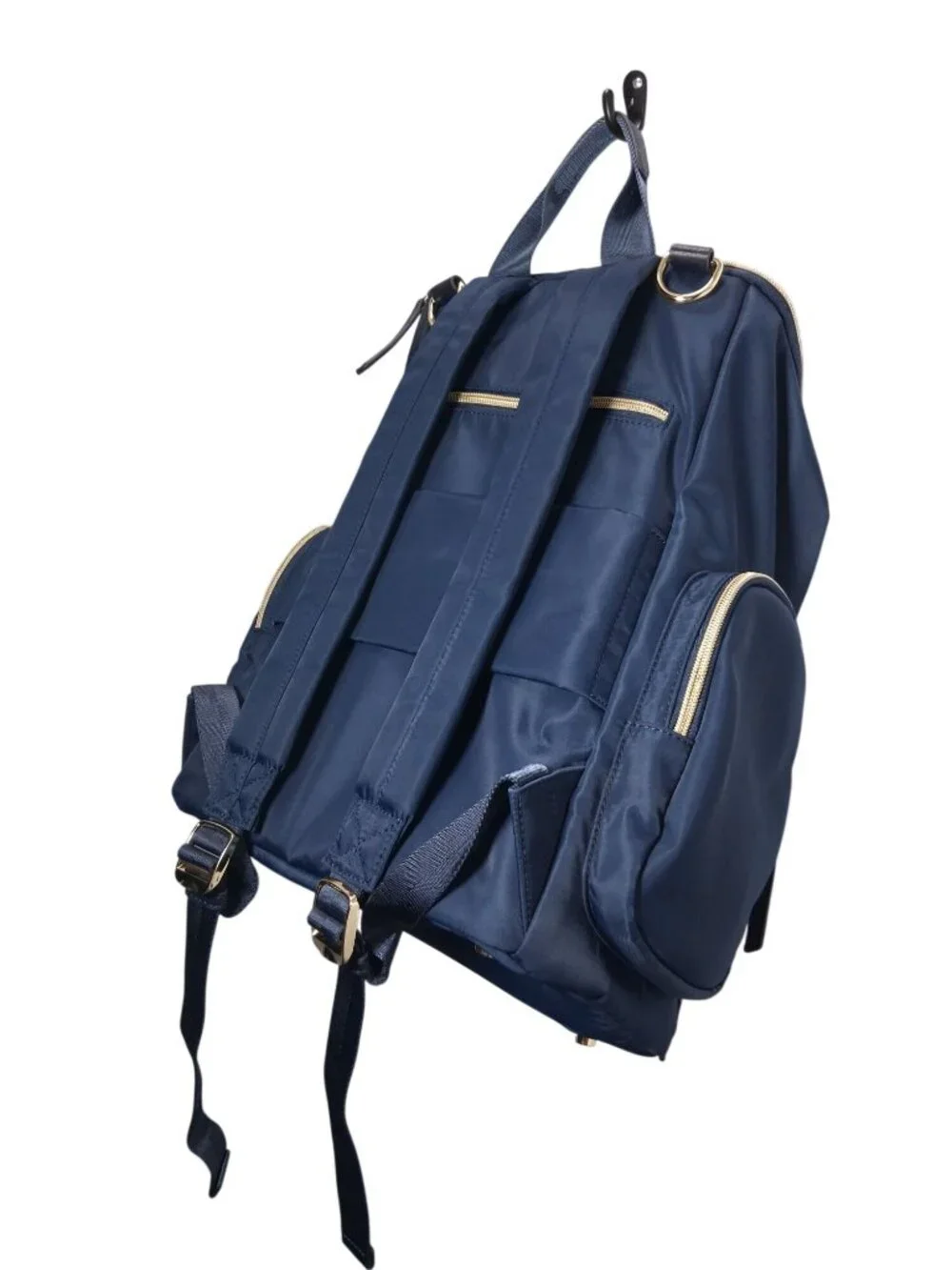 Austin Fowler Navy Diaper Backpack With Gold Zippers And Multiple Compartments